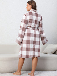 Plus Size Plaid Tie Front Robe with Pockets