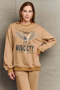 Simply Love Simply Love Full Size Round Neck Dropped Shoulder MUSIC CITY Graphic Sweatshirt