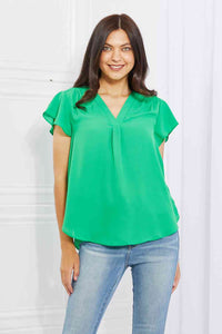 Sew In Love Just For You Full Size Short Ruffled Sleeve length Top in Green