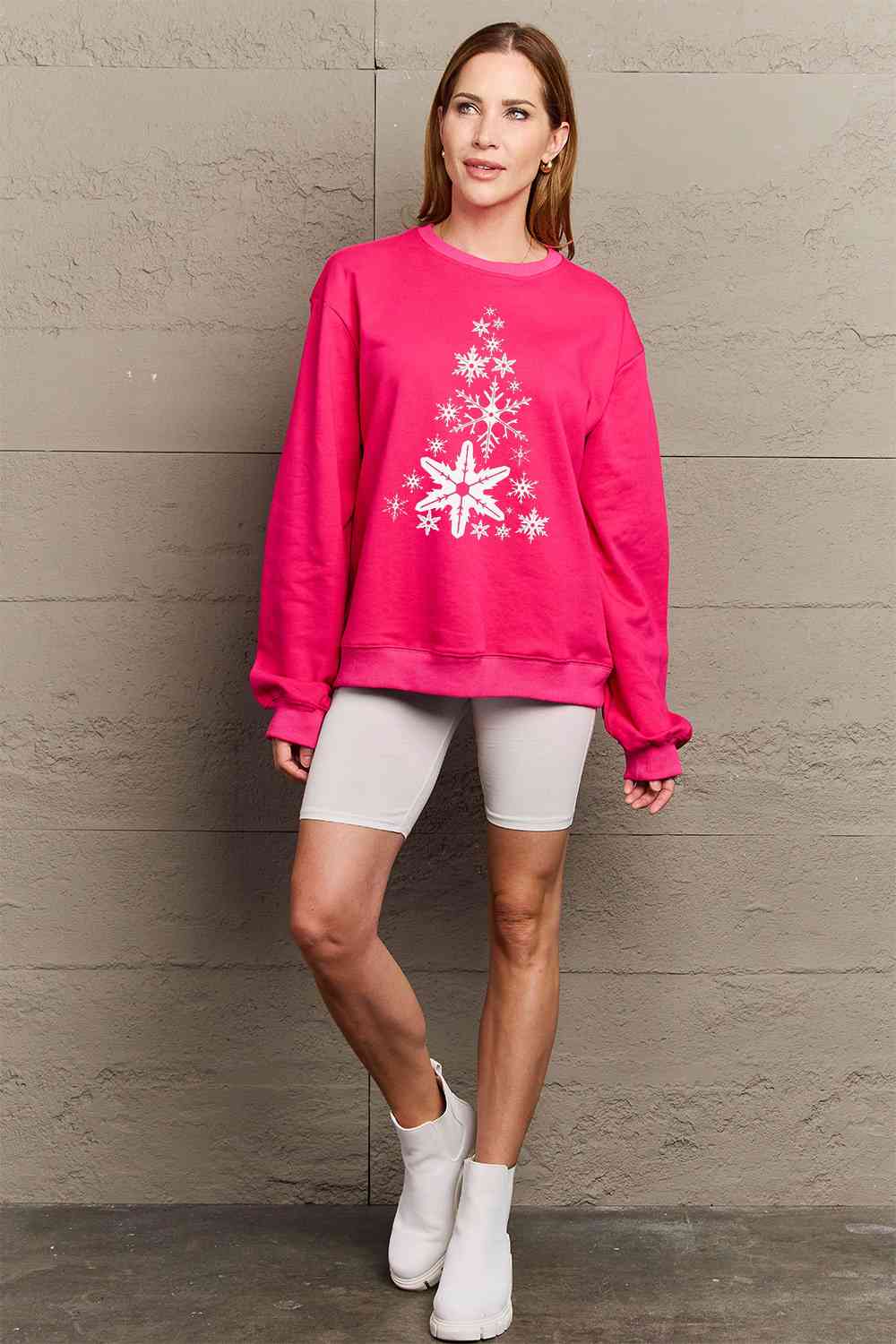 Simply Love Full Size Snowflake Christmas Tree Graphic Sweatshirt