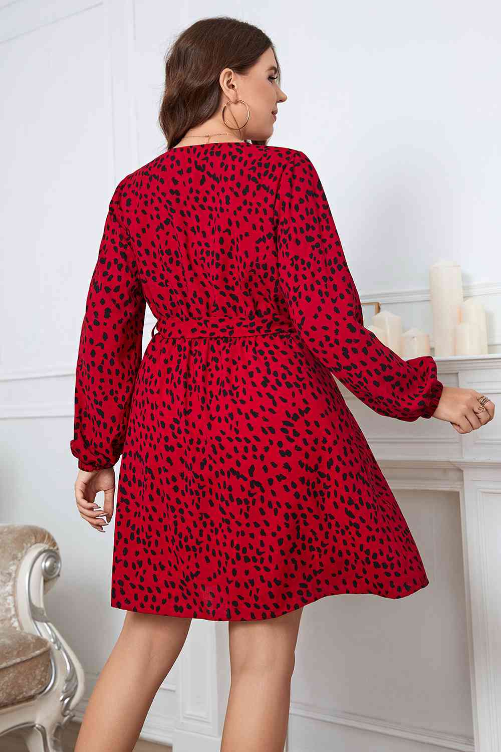 Plus Size Long Sleeve Surplice Neck Dress