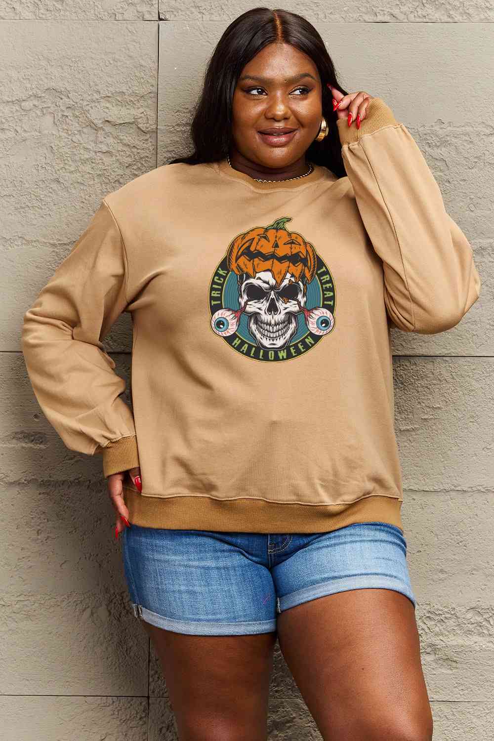 Simply Love Full Size Skull Graphic Sweatshirt