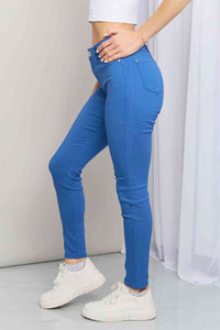 YMI Jeanswear Kate Hyper-Stretch Full Size Mid-Rise Skinny Jeans in Electric Blue