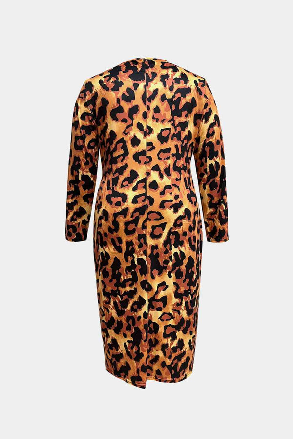 Surplice Neck Leopard Long Sleeve Dress