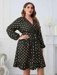 Plus Size Printed Surplice Neck Knee-Length Dress