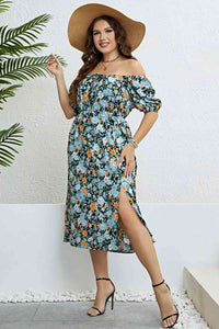 Plus Size Floral Short Sleeve Slit Dress