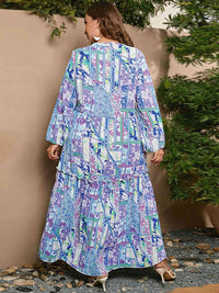 Plus Size Printed Long Sleeve Maxi Dress