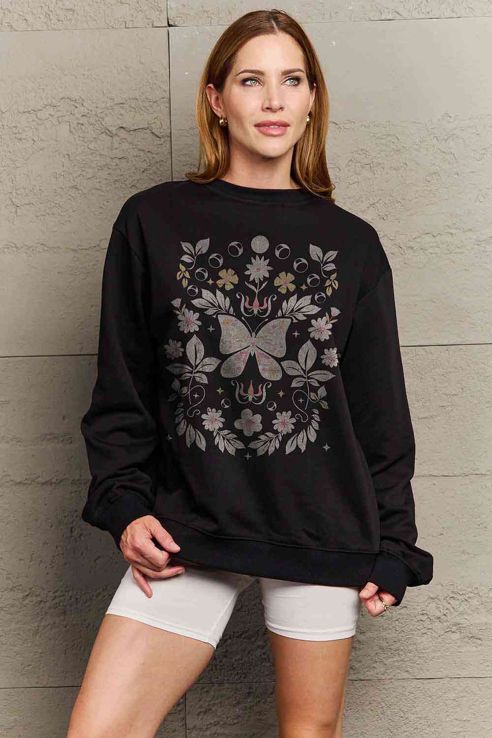 Simply Love Simply Love Full Size Flower and Butterfly Graphic Sweatshirt