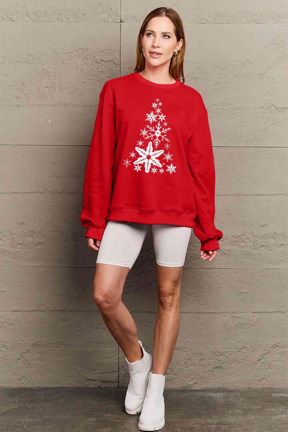 Simply Love Full Size Snowflake Christmas Tree Graphic Sweatshirt
