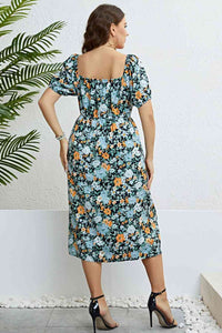 Plus Size Floral Short Sleeve Slit Dress