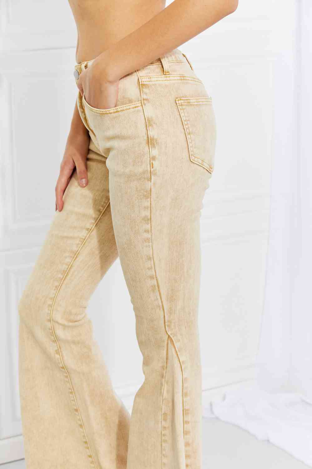 Color Theory Flip Side Fray Hem Bell Bottom Jeans in Yellow