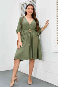 Plus Size Surplice Neck Half Sleeve Dress