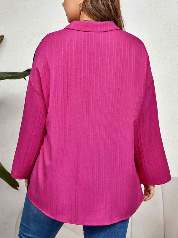 Plus Size Contrast Color Roll-Tap Sleeve Shirt