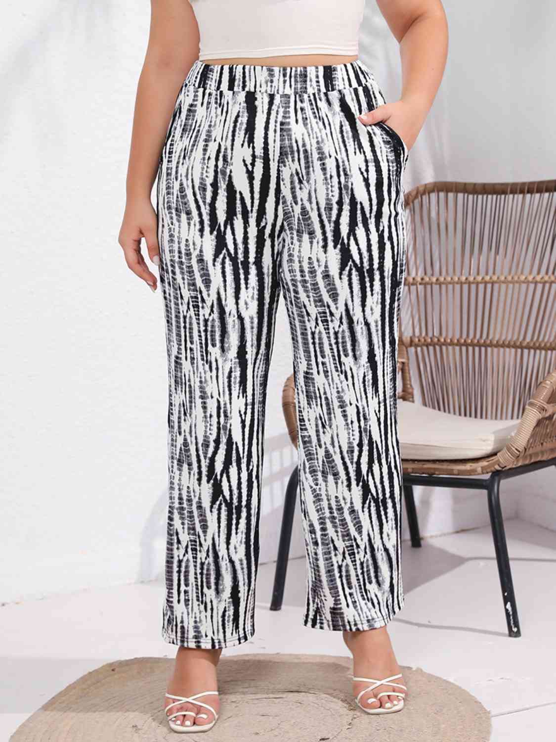 Full Size Animal Print Long Pants with Pockets