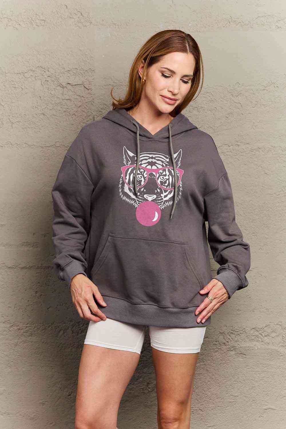 Simply Love Simply Love Full Size Dropped Shoulder Tiger Graphic Hoodie